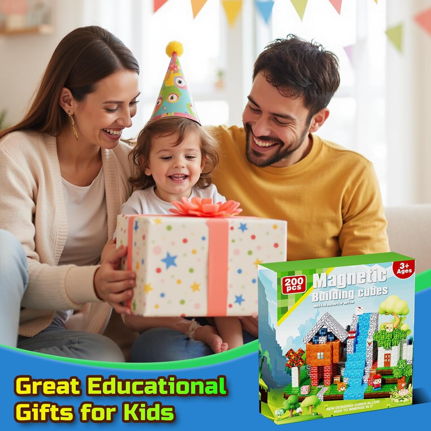 200PCS Magnetic Blocks, Magnetic Building Cube Toys for Kids, STEM Montessori Stacking, Sensory Education Toys for Toddlers Building World Set, Christmas Birthday Gifts for Kids Age 3 4 5 6 7 8 9 10