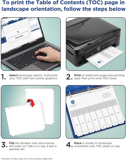 Avery A-Z Tab Dividers for 3 Ring Binder, Customizable Table of Contents, Multicolor, 1 Set (11125)