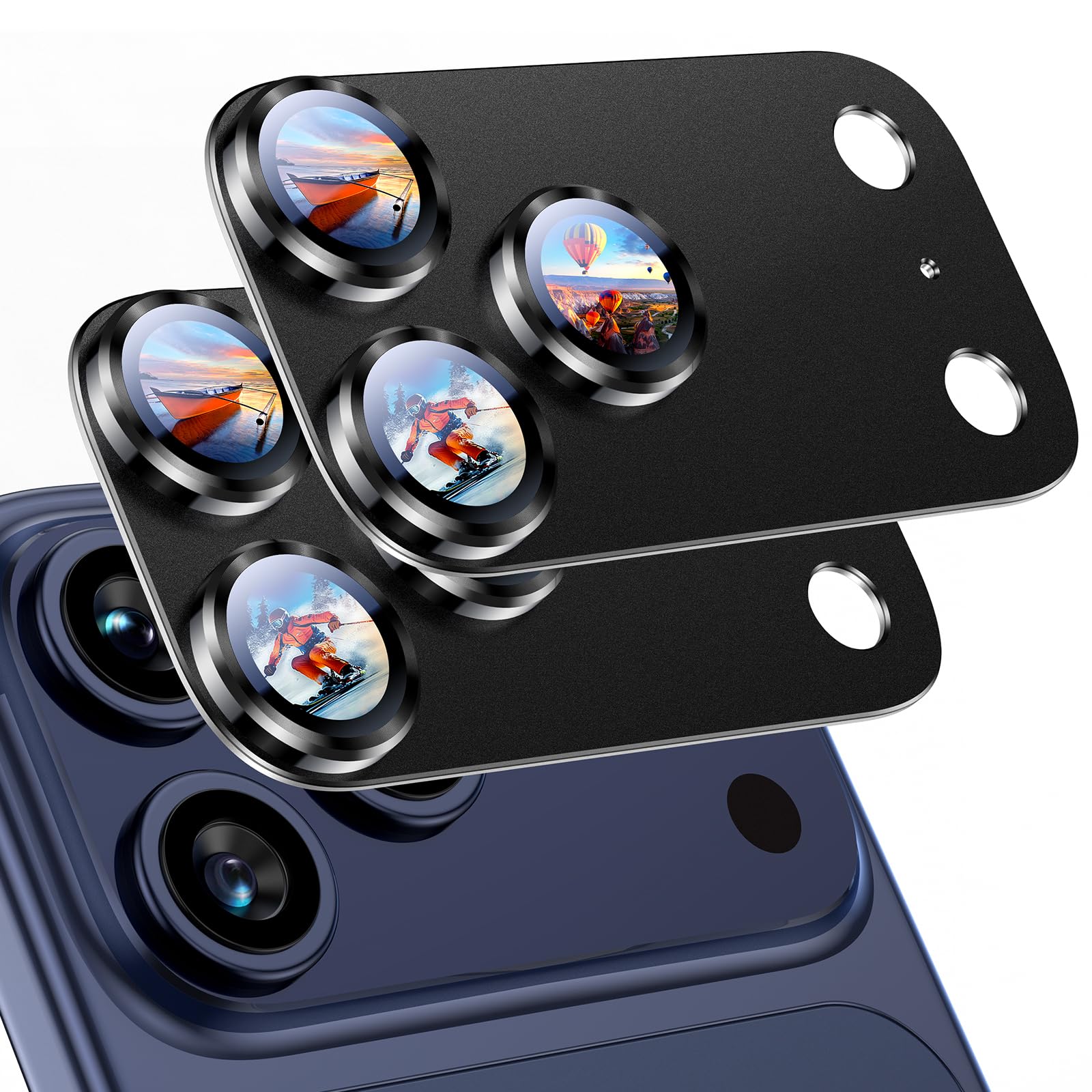 Uyiton Compatible with iPhone 17 Pro Max Camera Lens Protector - [Not Easy to Break][Strong Adsorption][Case-Friendly] Metal Tempered Glass Rear Camera Screen Cover - Deep Blue