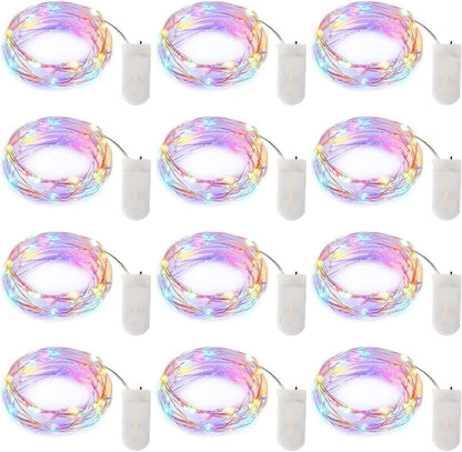 Brightown 12 Pack LED Fairy Lights Battery Operated String Lights - 7ft 20LED Waterproof Silver Wire Firefly Starry Moon Lights for DIY Crafts Wedding Table Centerpieces Party Bedroom Christmas