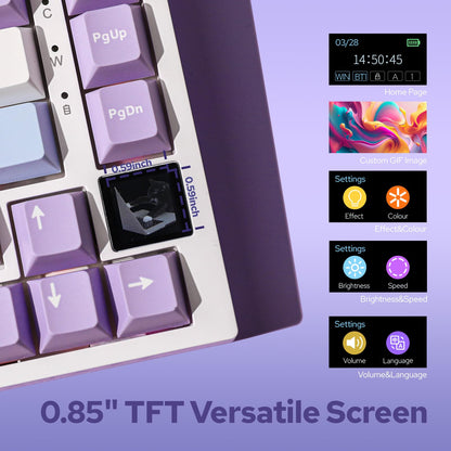 EPOMAKER Ajazz AK820 Pro 75% Wireless Mechanical Keyboard with TFT Smart Display&Knob, Gasket-Mounted Gaming Keyboard, Bluetooth/2.4GHz/USB-C Wired (Purple, Flying Fish Switch)