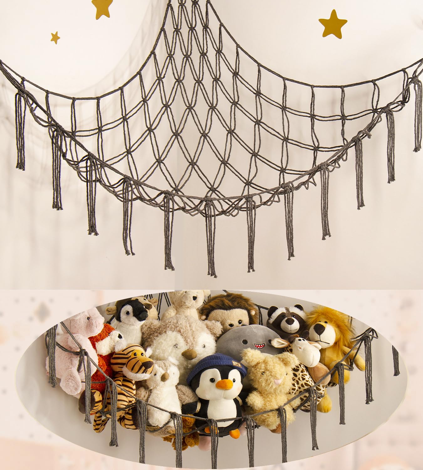 Stuffed Animal Storage Hammock or Net Corner - Large Toy Hammock Net for Stuffed Animals Room Decor - Cute Stuff Animal Organizer Plush Holder - Kids Baby Nursery Essentials Wall Bedroom Home Decor