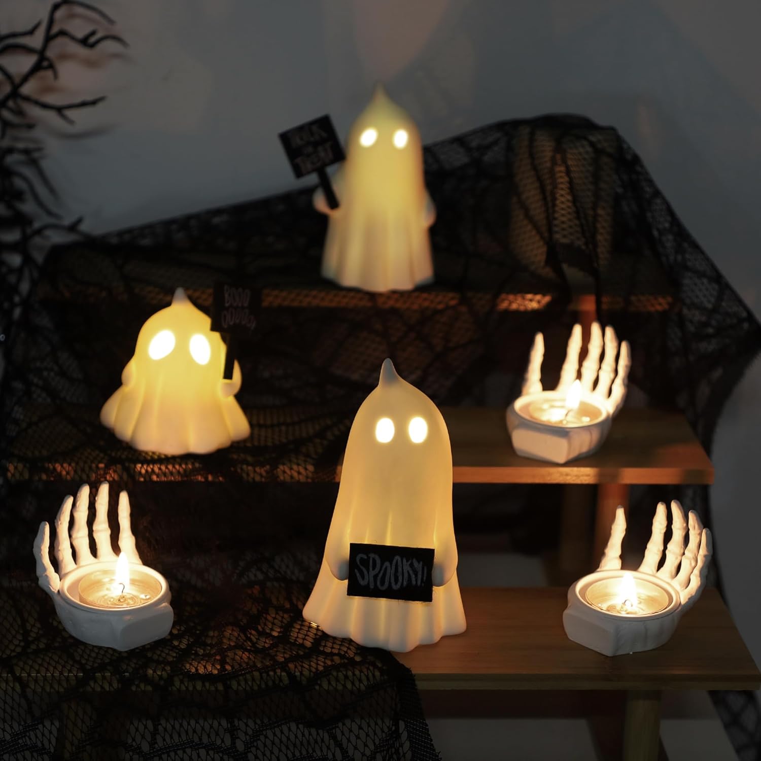 FORUP Halloween Ghost Decor, Set of 3 Lighted Cute Ghost for Halloween Indoor Home Table Decorations