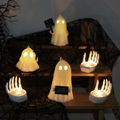 FORUP Halloween Ghost Decor, Set of 3 Lighted Cute Ghost for Halloween Indoor Home Table Decorations
