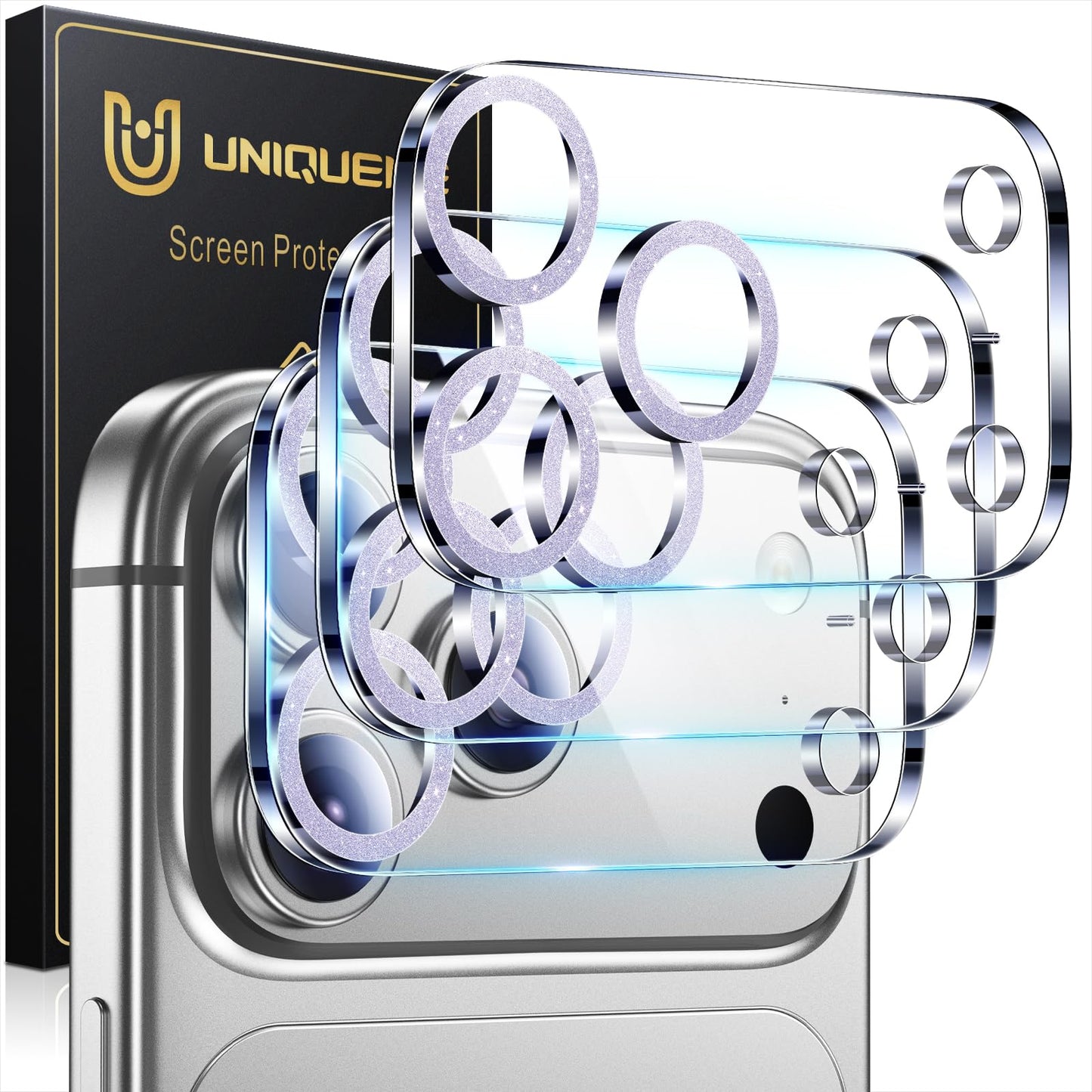 UniqueMe Compatible for 3 Pack iPhone 17 Pro Camera Lens Protector - [Drop Protection] 9H Tempered Glass Camera Cover Screen [Update New Version]【Not for 17 Pro Max】