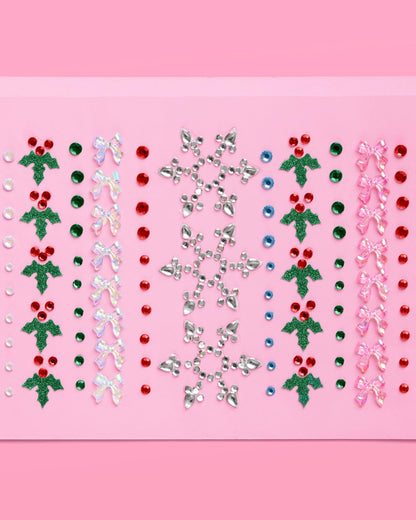 xo, Fetti Holiday Face Gems - 89 pcs. | Christmas Face Stickers, Snowflake Rhinestone Accessory, Winter Wonderland Party Decorations
