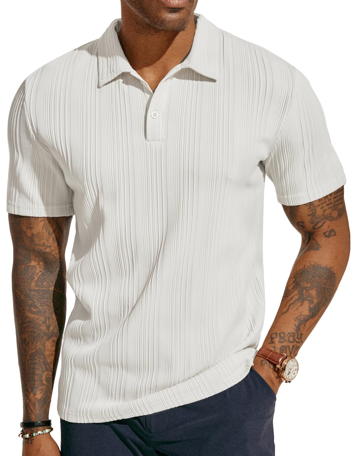 PJ PAUL JONES Mens Textured Knit Polo Shirts Regular Fit Stretchy Golf Shirts