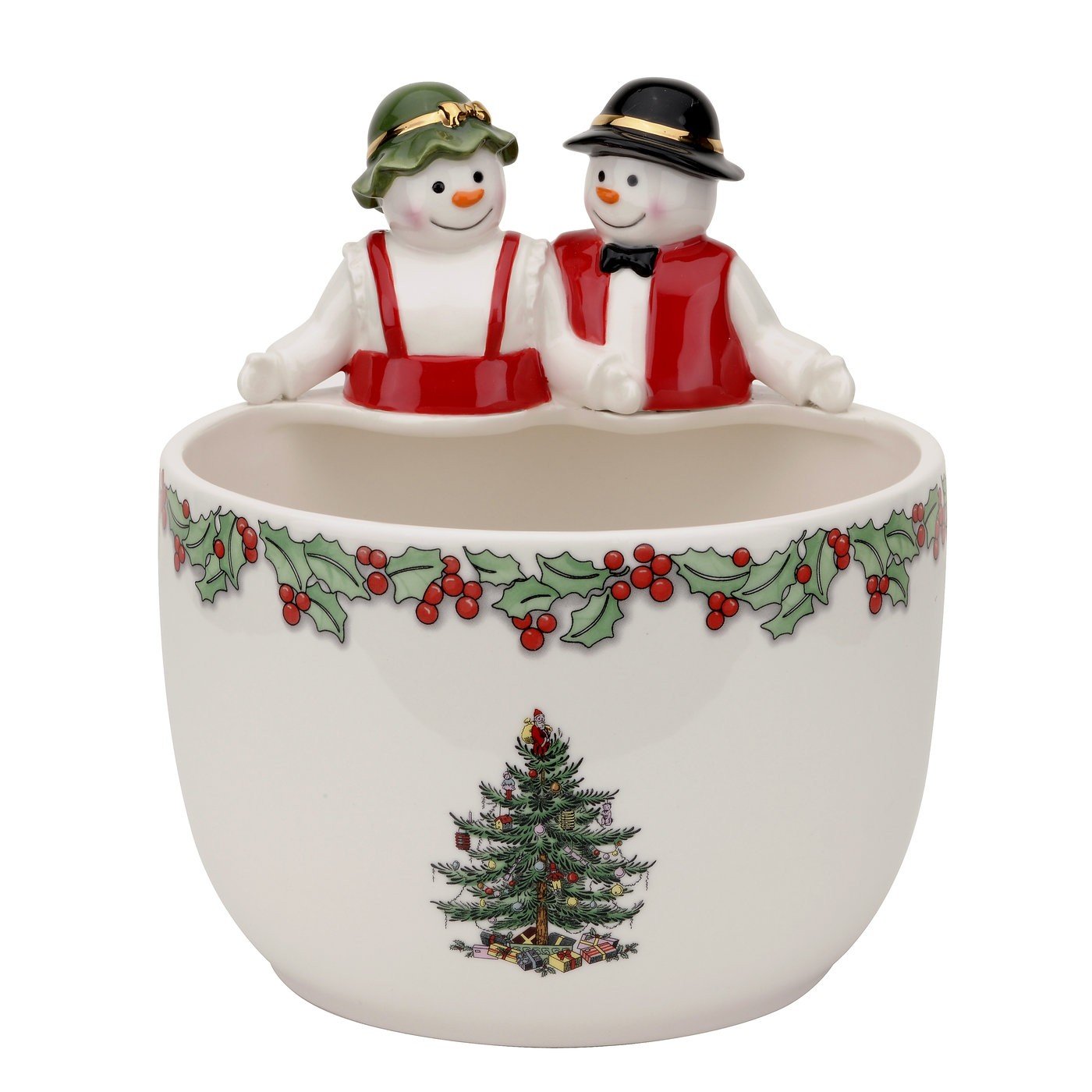 Spode Christmas Tree Ribbons Canape Platter - 6.5-Inch Holiday Serving Plate for Desserts, Appetizers, and Treats - Festive Earthenware Christmas Dinnerware with Gold Accents - Dishwasher Safe