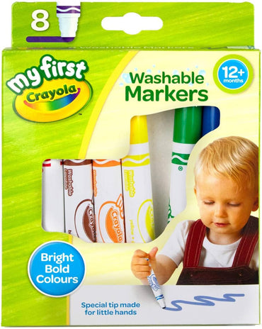 CRAYOLA MyFirst Washable Markers - Assorted Colours (Pack of 8) | Easy-Grip Markers Ideal for Toddlers Hands | Ideal for Kids Aged 12+ Months