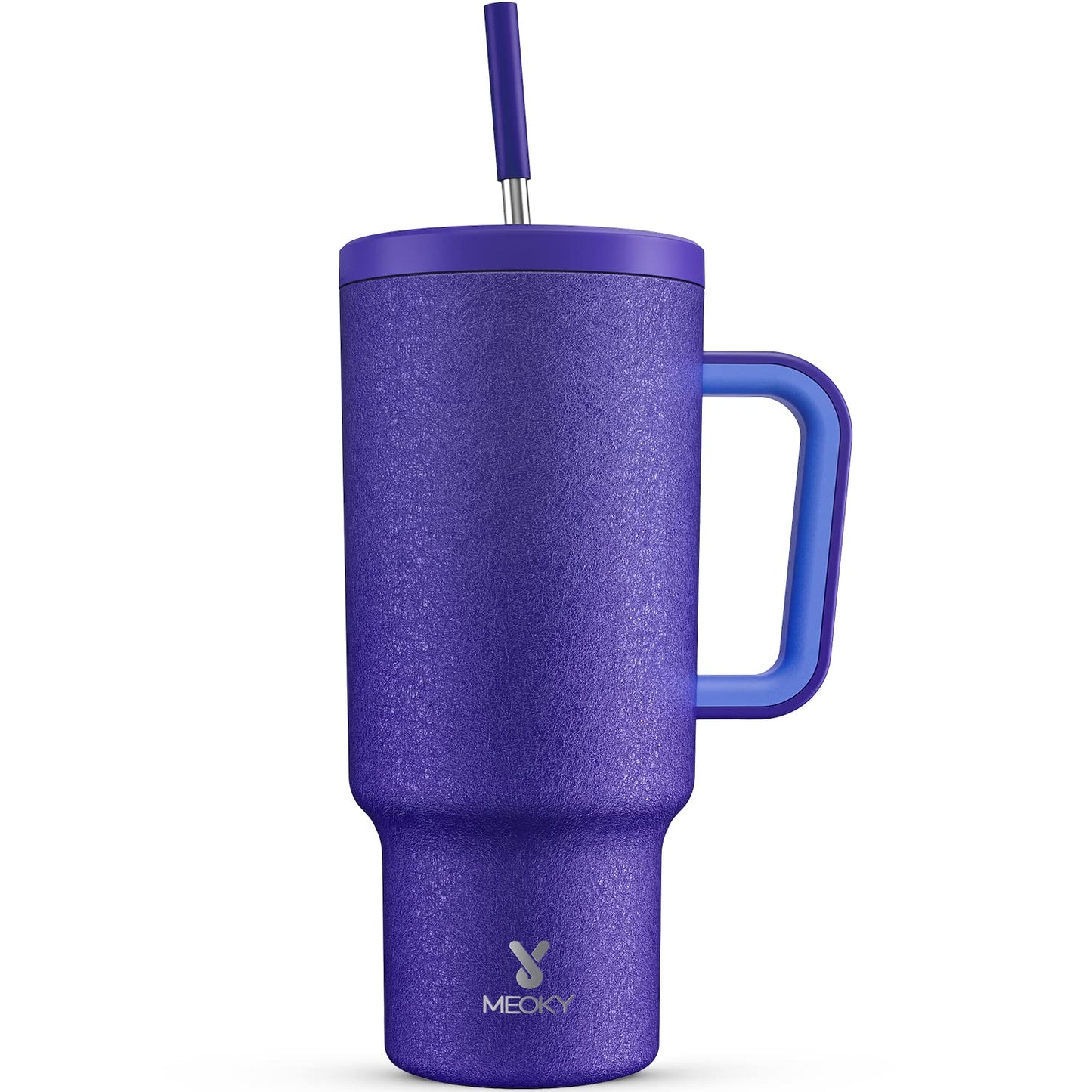 Meoky 40 oz Christmas Tumbler with Handle and Straw, Xmas Tumbler with Lid and Straw, Insulated Stainless Steel Travel Mug, Christmas Gifts for Women Men Adults (Jolly Reindeer)