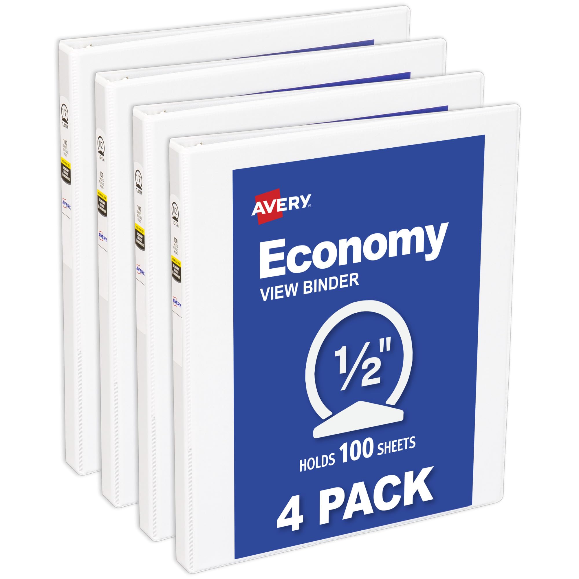 Avery Economy View 3 Ring Binder 1/2 Inch Round Rings, 1 White Binder (05706)