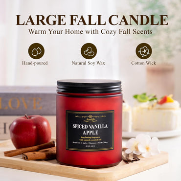 Auelife Spiced Vanilla Apple Scented Candle – 22oz Large 3-Wick Soy Candle, Cozy Fall & Autumn Candles for Home, Holiday Gift for Women & Men
