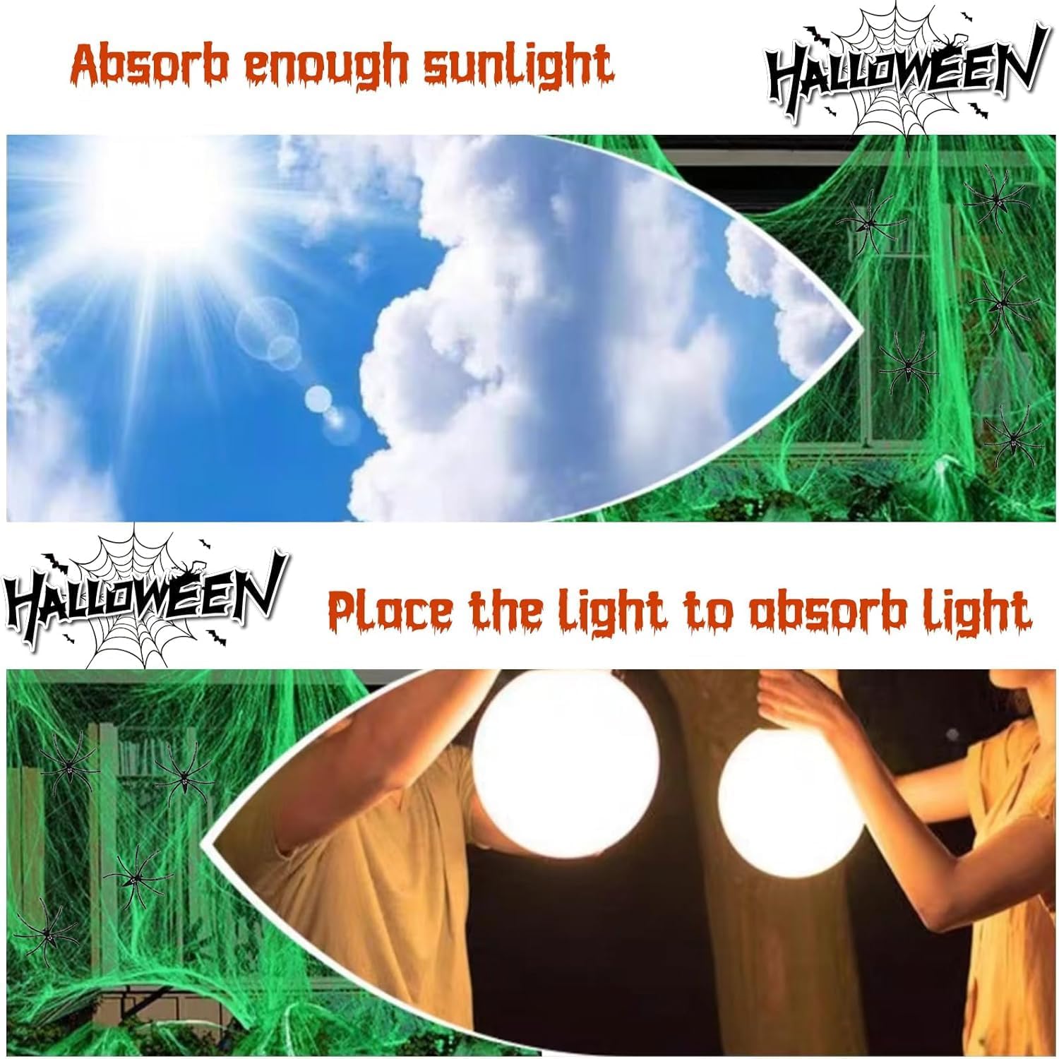 200Sqft Glow in The Dark Spider Web Halloween Spider Webs Decorations with 30 Extra Fake Spiders for Halloween Decor Indoor and Outdoor Haunted House Party Supplies