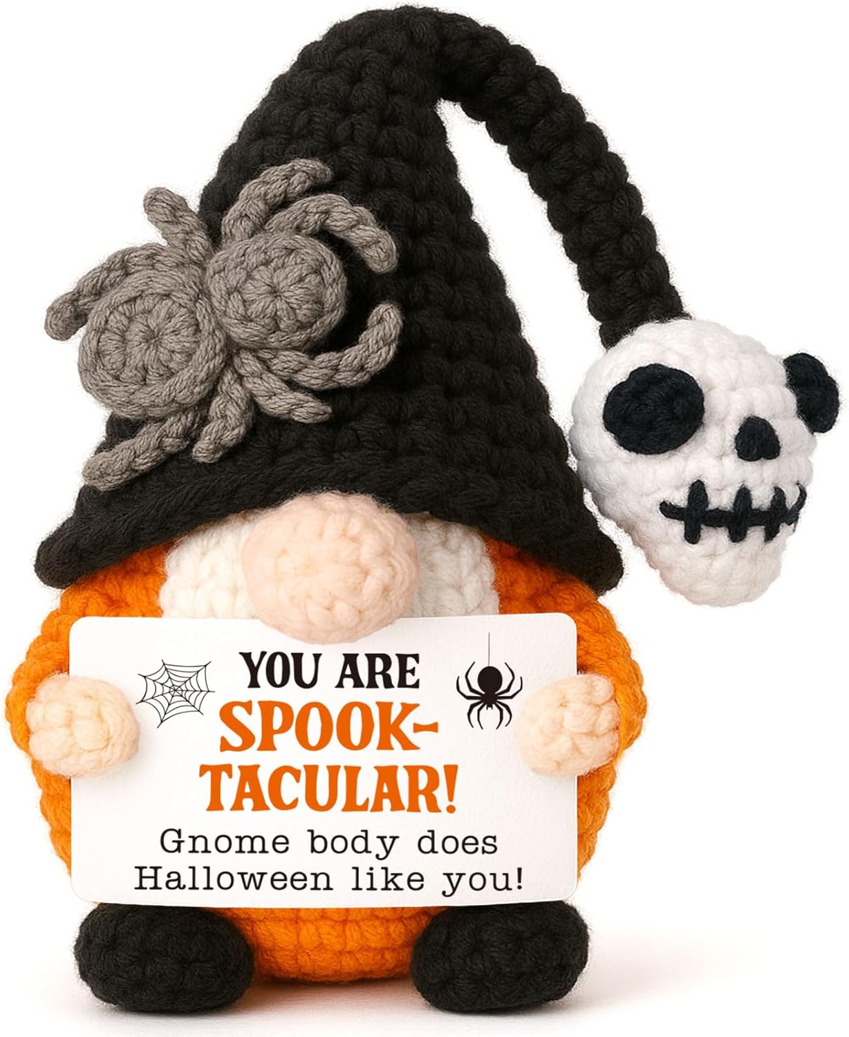 Halloween Gnomes Boo Basket Stuffer Gifts for Women Men Him, Mini Gnome with Skull Spider Halloween Treats Non Candy Gift for Friends Teacher Teen Girls Coworkers, Crochet Basket Ghost Office Decor