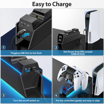 PS 5 Controller Charger Station Compatible with PlayStation 5 Faceplates Edge & Dual Controller, 9 Lightings PS 5 Accessories Charging Station, PS 5 Dock Stand with LED Indicator & On-Off Switch