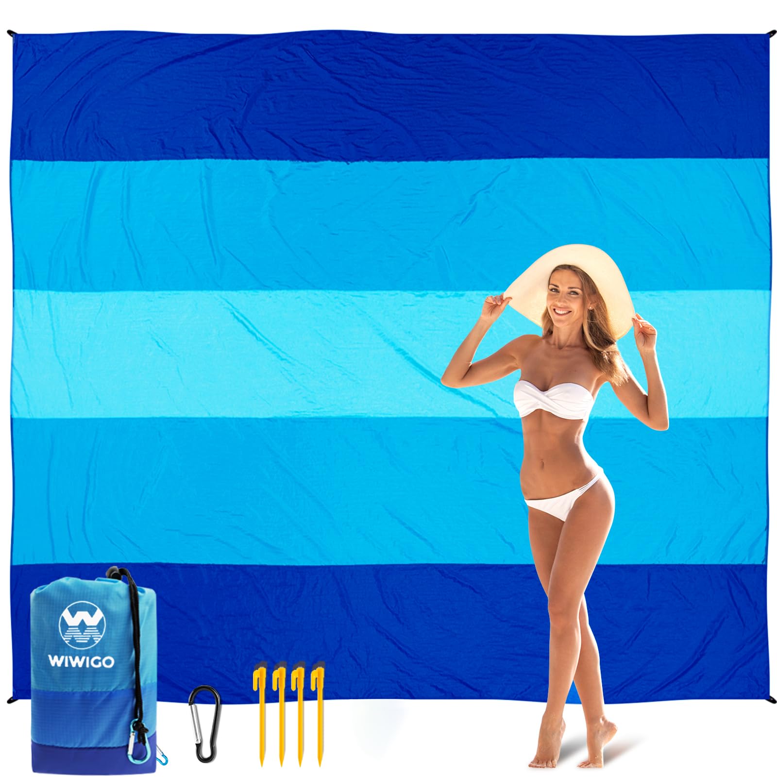 Beach Blanket Waterproof Sandproof Beach Mat 79" X 83" /10'x9'for 2-8 Adults Quick Drying Outdoor Picnic Mat Beach Accessories for Travel, Camping, Hiking