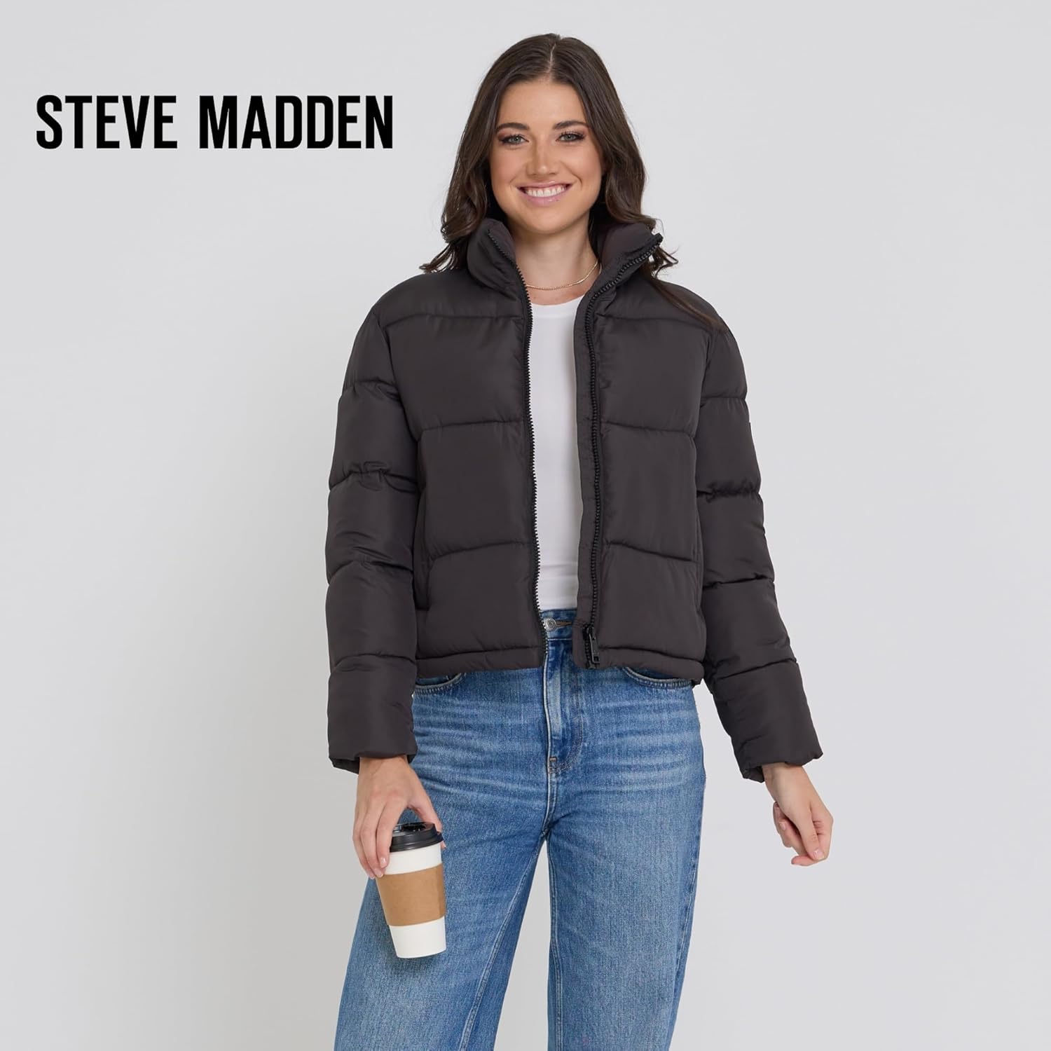 Steve Madden Cropped Puffer Jacket, Warm Winter Coats for Women, Trendy Cute Winter Jackets for Women