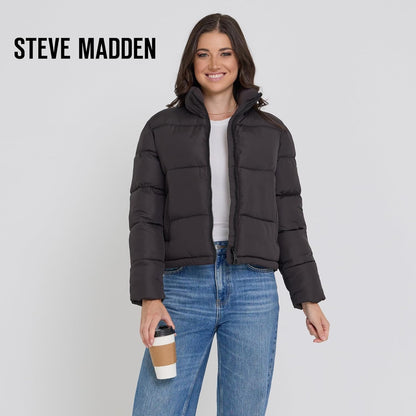 Steve Madden Cropped Puffer Jacket, Warm Winter Coats for Women, Trendy Cute Winter Jackets for Women