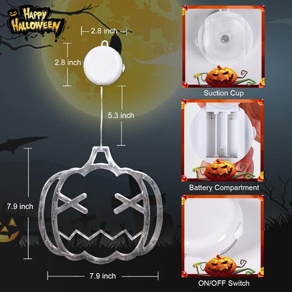 LOLStar Halloween Lights Decorations 2025 3-Pack Orange Pumpkin White Ghost Purple Bat Window Lights with Suction Cups, Battery Operated Halloween LED Lights Window Decor Slow Fade Mode and Timer