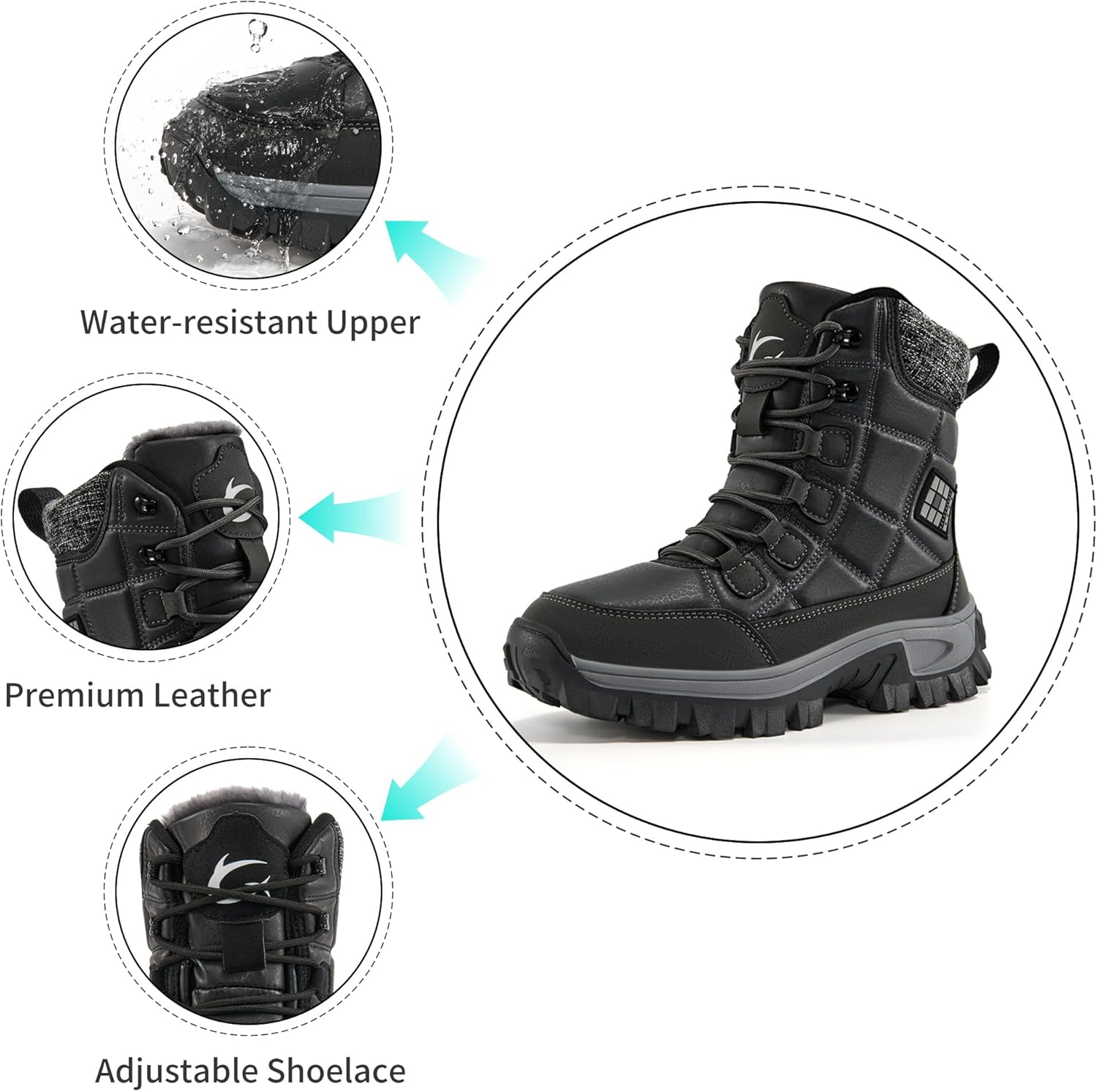 Aomigoct Winter Snow Boots for Women: Warm Fur Lined Waterproof Leather Ankle Booties for Outdoor Hiking Non Slip