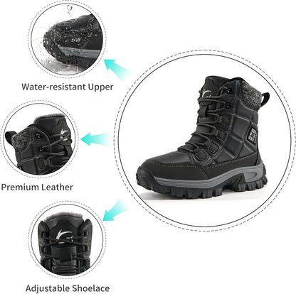 Aomigoct Winter Snow Boots for Women: Warm Fur Lined Waterproof Leather Ankle Booties for Outdoor Hiking Non Slip