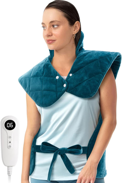 Weighted Electric Heating Pad for Neck, Shoulders and Back Pain Relief | Father's Day Gifts for Dad Husband,Gifts for Men Women, Birthday, Christmas | Fast Heating, 6 Heat Settings, 4 Timers, Auto‑Off