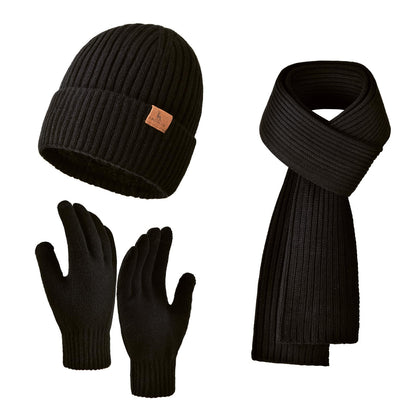 Men Women Winter Beanie Hats Scarf with Touchscreen Gloves Warm Knit Themal Gloves Long Scarf Set with Fleece Lined