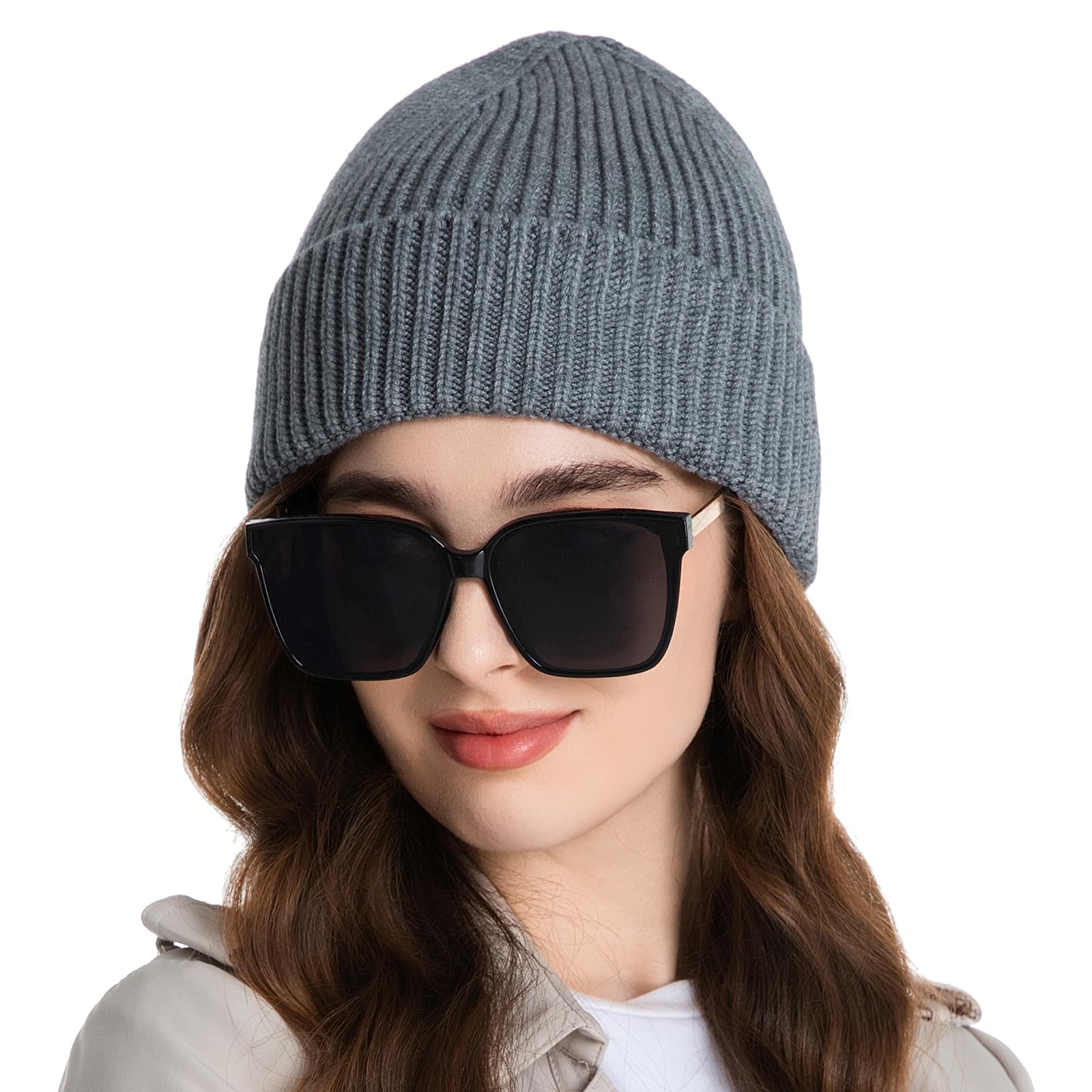 50% Wool Thick Beanie Hat for Men Women, Seamless Winter Knit Skull Cap, Cuffed Fisherman Beanie Warm Trawler Watch Cap