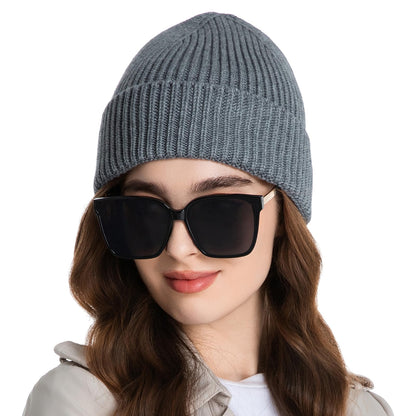 50% Wool Thick Beanie Hat for Men Women, Seamless Winter Knit Skull Cap, Cuffed Fisherman Beanie Warm Trawler Watch Cap