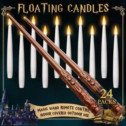 Floating Candles with Wand 10PCs - Magic Hanging Candles Halloween Decorations Flameless Taper Candles with Remote, Floating Lights Gifts for Window Home Bedroom Wedding Birthday Party Indoor Decor