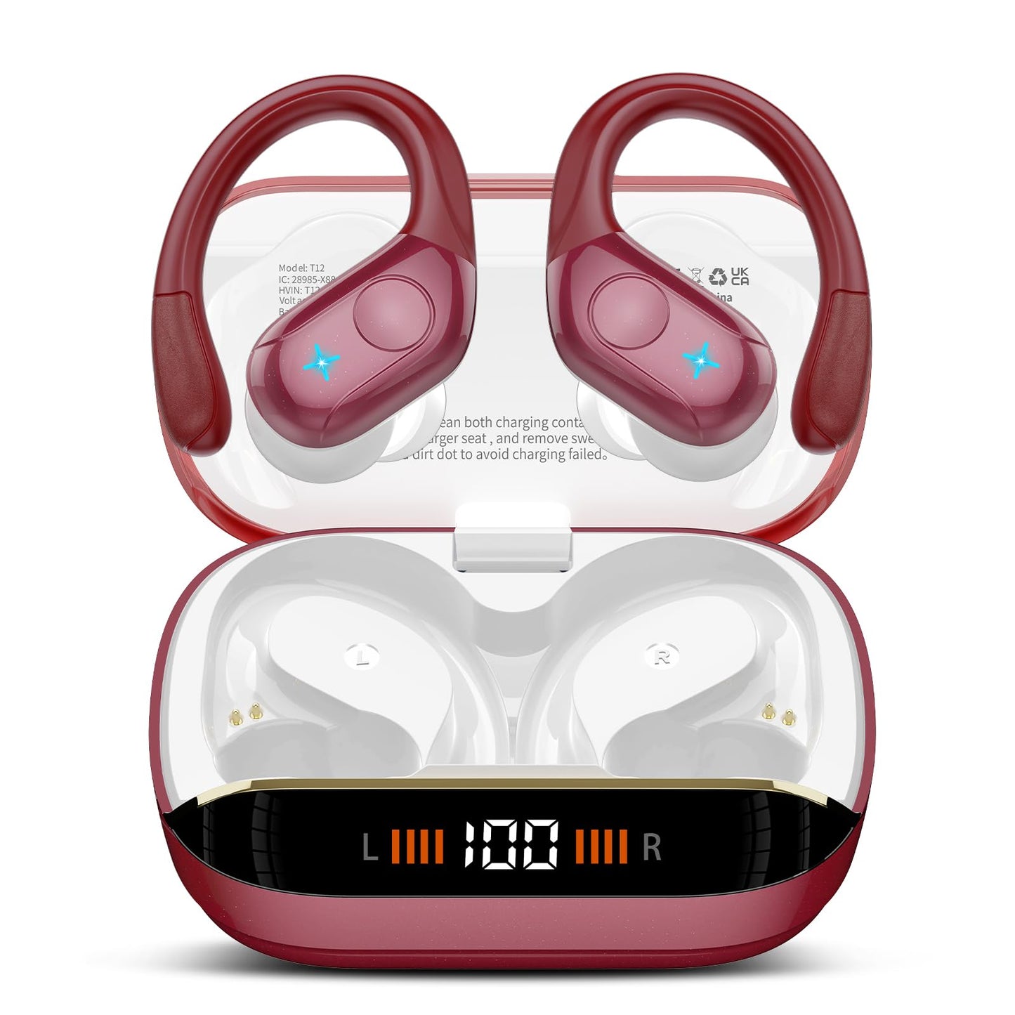 Wireless Earbuds Bluetooth 5.4 Headphones 75H Stereo Deep Bass Sports Over Ear Buds with Earhooks, LED Display Bluetooth Earbuds with 4 ENC Mic, IP7 Waterproof Earphone for Running, Black