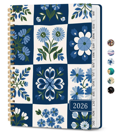 Hardcover 2026 Planner, Weekly and Monthly Calendar, Jan - Dec 2026 Planner Book with Tabs for Women, Inner Pocket, Spiral Bound, Perfect for Office/Home/School Supplies, Petals, A5, 6.3" x 8.5"