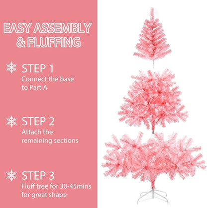 6ft Pink Artificial Christmas Tree,Hinged Full Tree with 700 Branch Tips and Metal Stand Easy Assembly Xmas Tree for Indoor and Outdoor Decoration