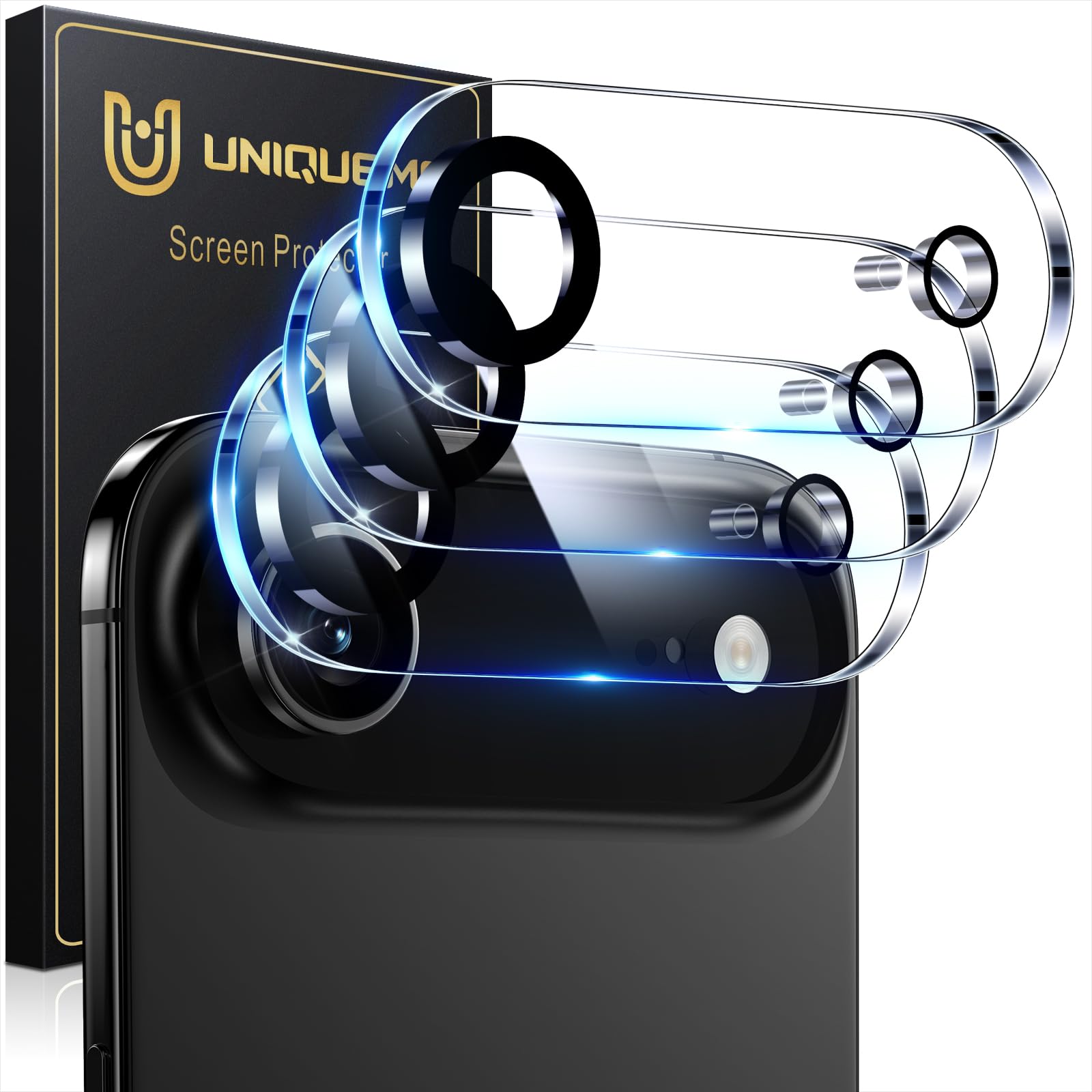 UniqueMe Compatible for 3 Pack iPhone 17 Pro Camera Lens Protector - [Drop Protection] 9H Tempered Glass Camera Cover Screen [Update New Version]【Not for 17 Pro Max】
