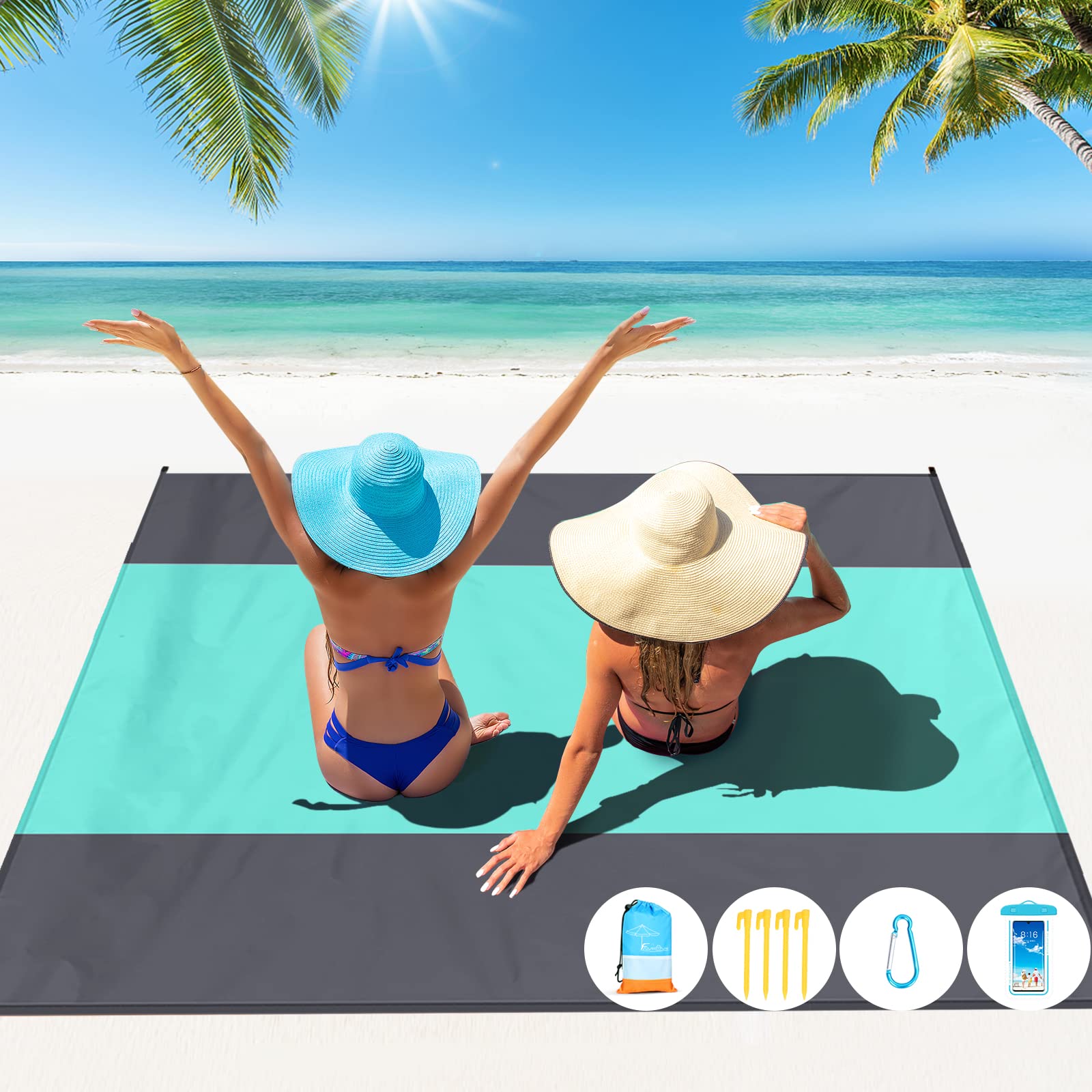 Beach Blanket Oversized Extra Large 78" X 81",Waterproof Sandproof Beach Blanket 1-7 Adults Lightweight Durable for Travel Camping Hiking Picnic