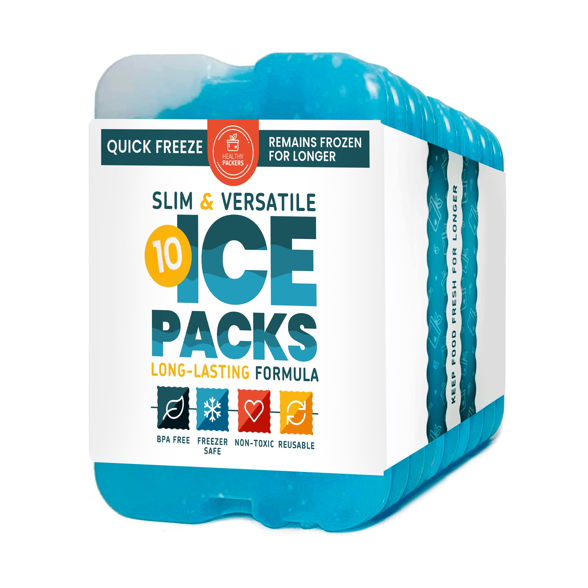 Healthy Packers Ice Packs for Lunch Boxes & Coolers - Freezer Packs - Original Cool Pack | Cooler Accessories for Beach, Camping & Fishing | Slim & Long-Lasting Reusable Ice Pack for Cooler