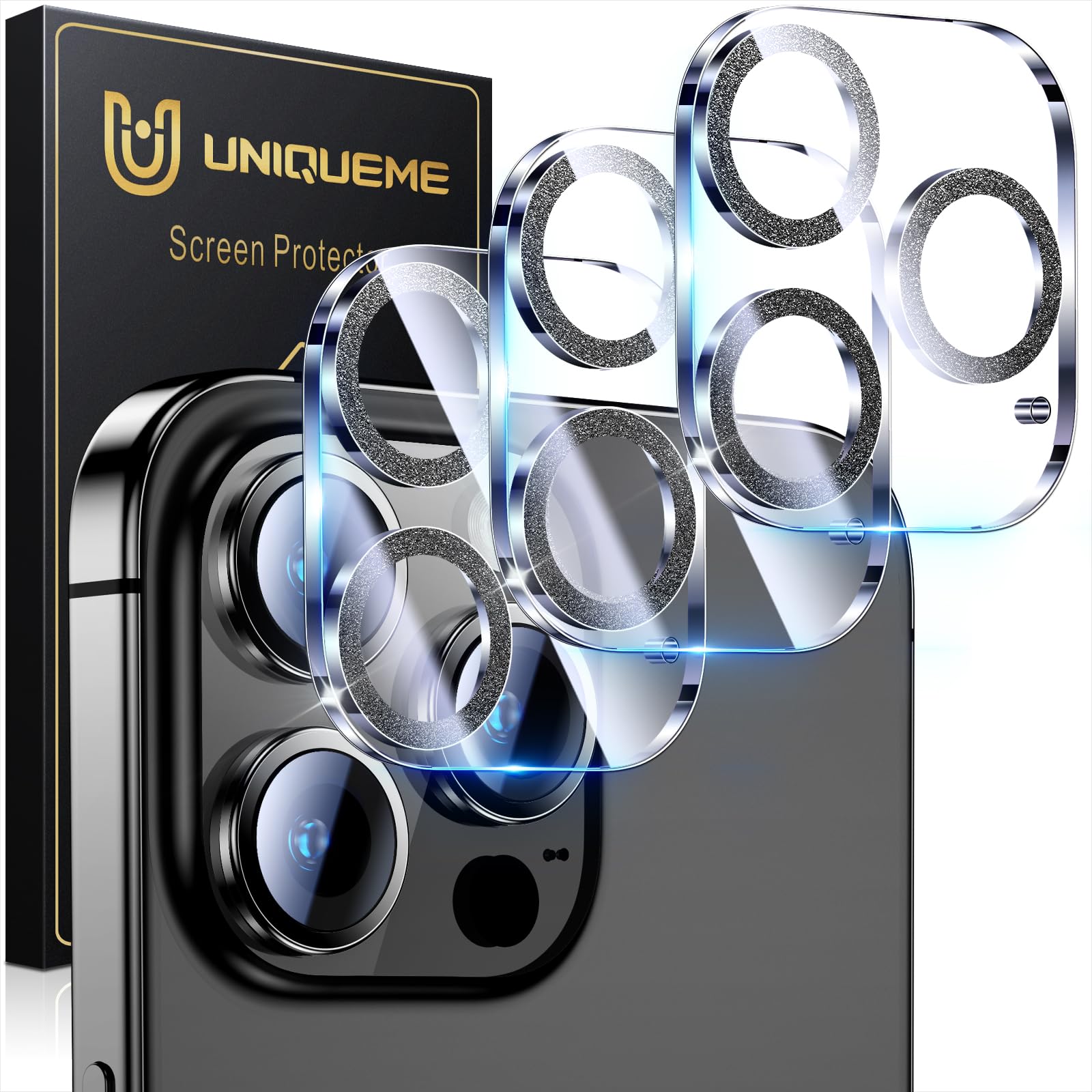 UniqueMe Compatible for 3 Pack iPhone 17 Pro Camera Lens Protector - [Drop Protection] 9H Tempered Glass Camera Cover Screen [Update New Version]【Not for 17 Pro Max】