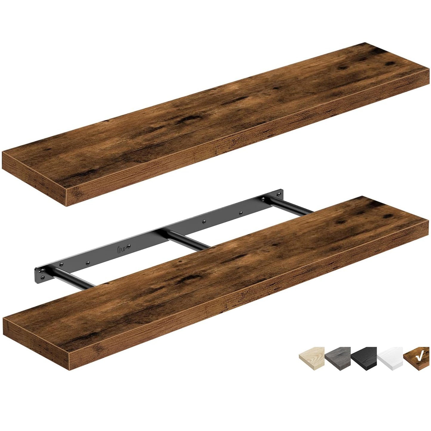 QEEIG Bathroom Floating Shelves for Wall Mounted Shelf Over Toilet Farmhouse Home Decor Display Shelving Small 16 inch Set of 2, Rustic Brown (008-40BN)