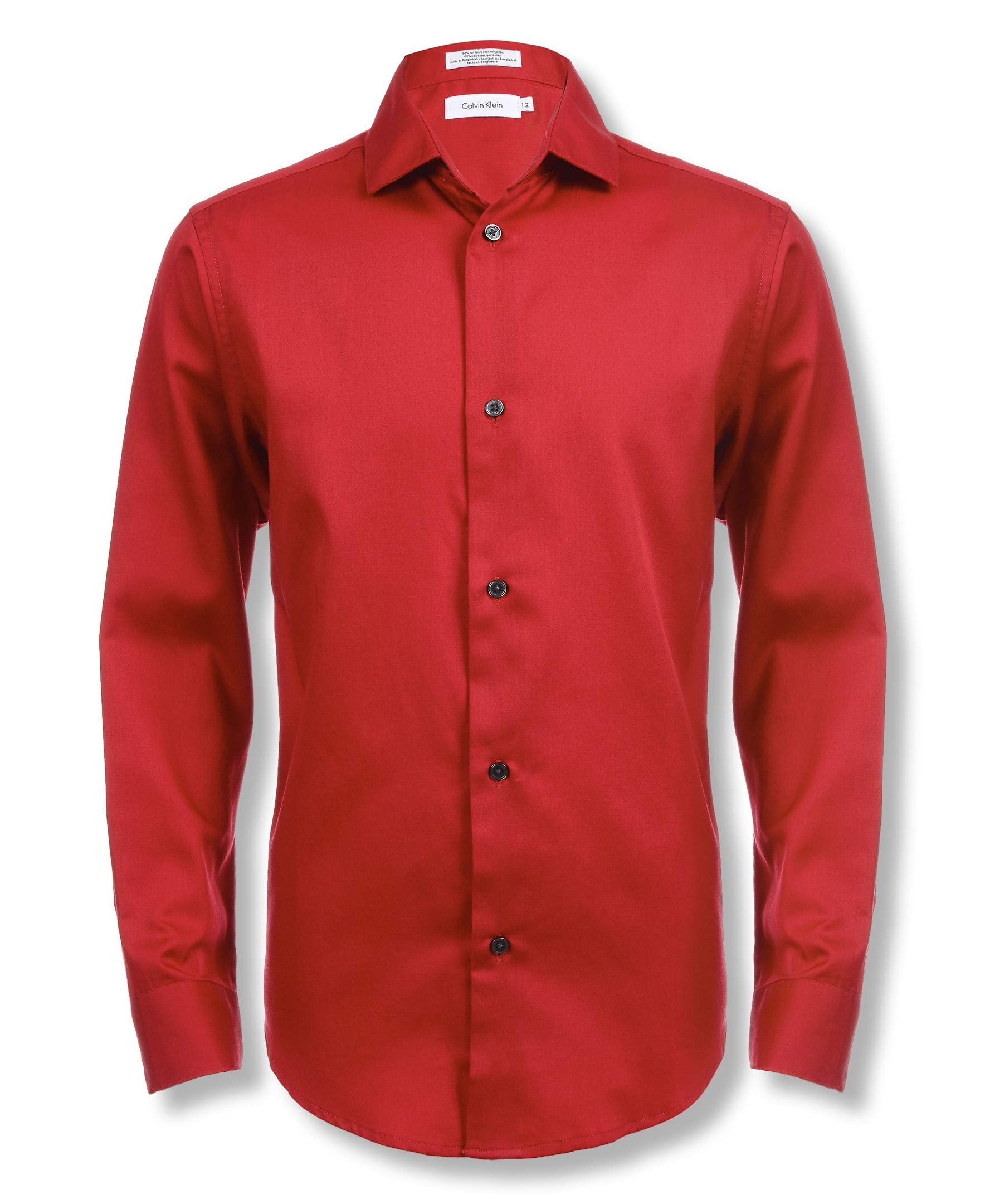 Calvin Klein Boys' Long Sleeve Sateen Dress Shirt, Button-Down Style with Cuffs & Shirttail Hem