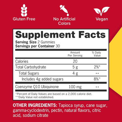 Qunol CoQ10 Gummies, CoQ10 100mg, Delicious Gummy Supplements, Helps Support Heart Health, Vegan, Gluten Free, Ultra High Absorption, 2 Month Supply (60 Count, Pack of 2)