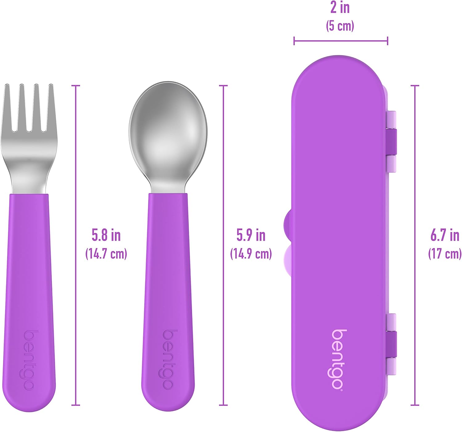 Bentgo® Kids Stainless Steel Utensil Set - Reusable Fork, Spoon & Storage Case - High-Grade BPA-Free Stainless Steel, Easy-Grip Handles, Dishwasher Safe for School Lunch, Travel & Outdoors (Purple)