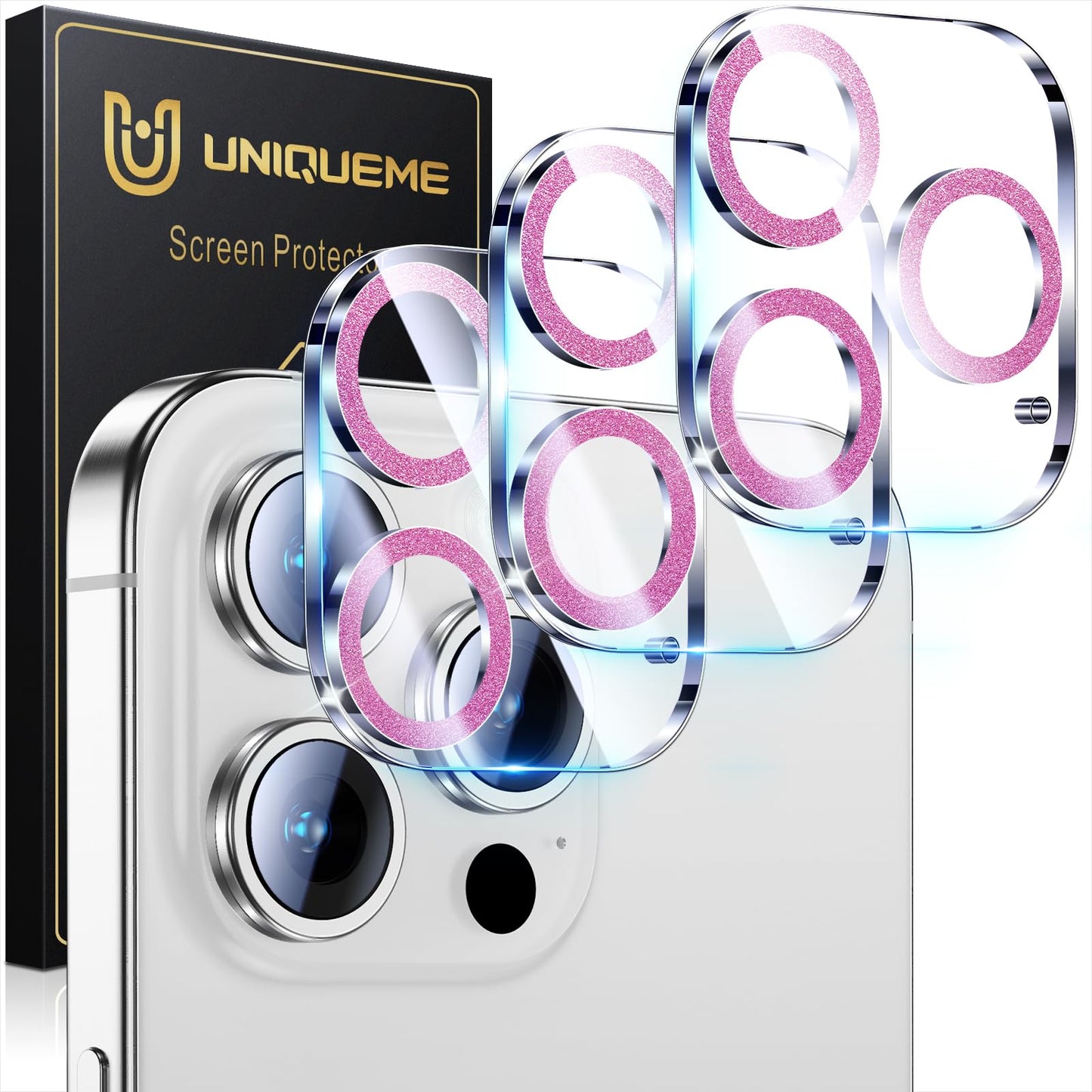 UniqueMe Compatible for 3 Pack iPhone 17 Pro Camera Lens Protector - [Drop Protection] 9H Tempered Glass Camera Cover Screen [Update New Version]【Not for 17 Pro Max】