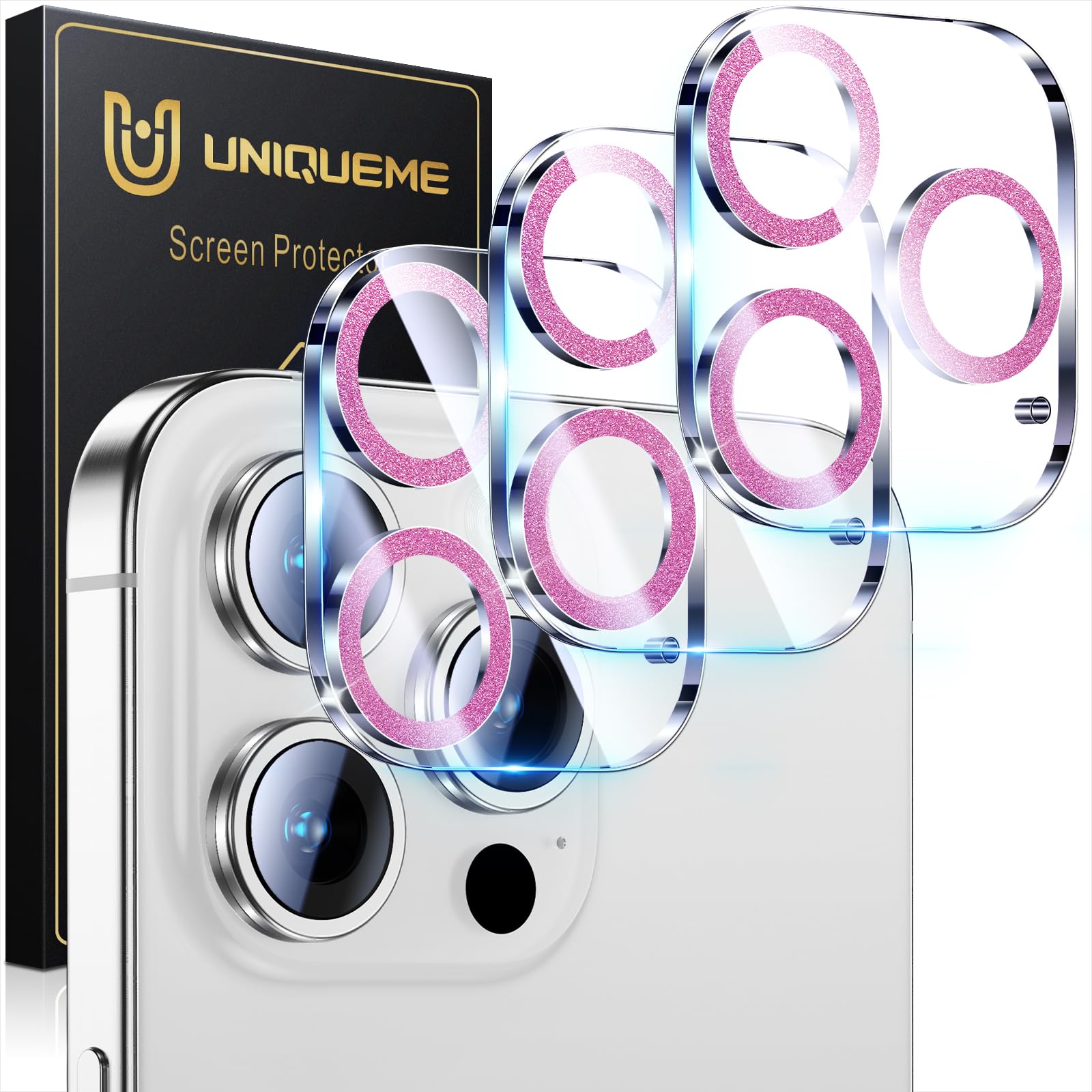 UniqueMe Compatible for 3 Pack iPhone 17 Pro Camera Lens Protector - [Drop Protection] 9H Tempered Glass Camera Cover Screen [Update New Version]【Not for 17 Pro Max】