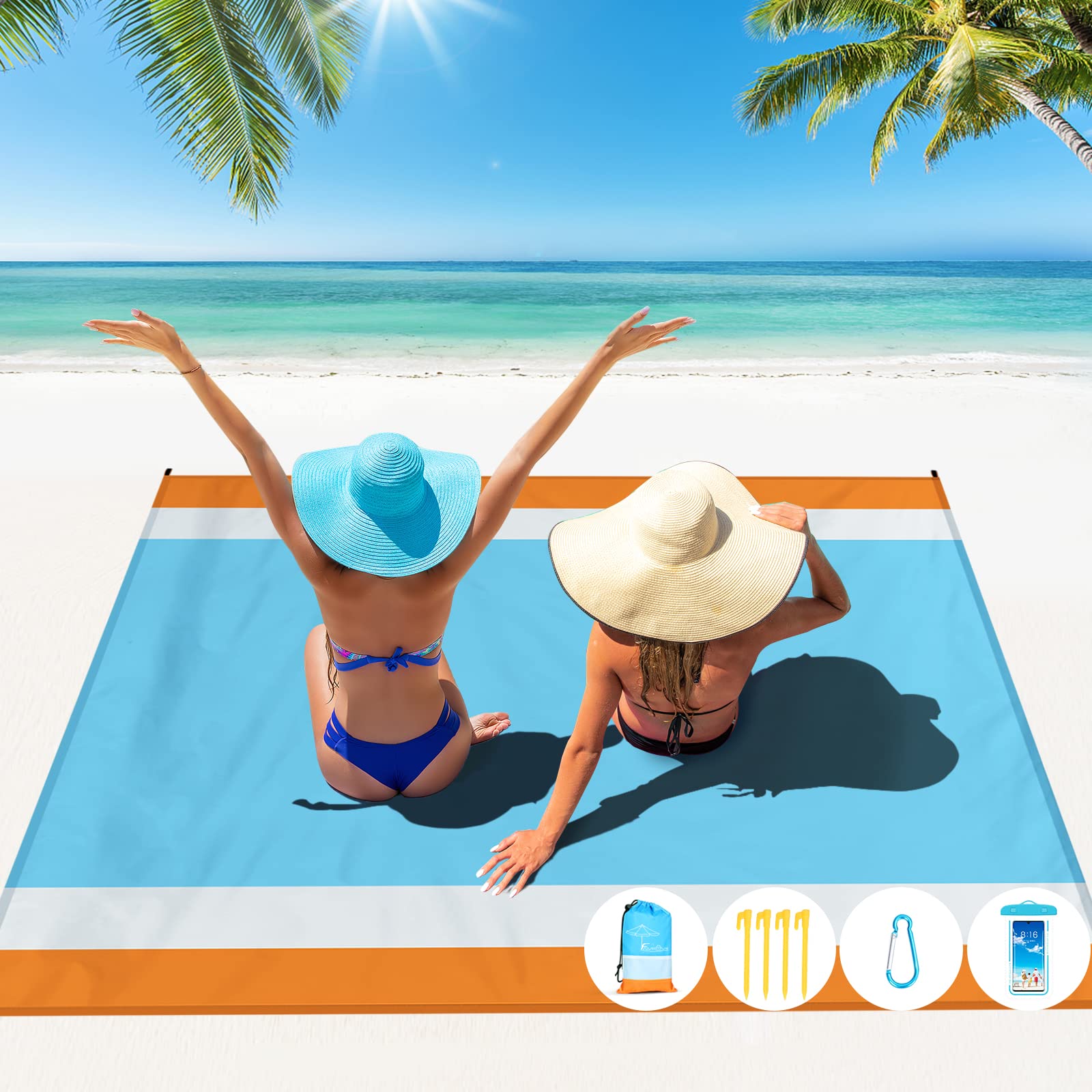 Beach Blanket Oversized Extra Large 78" X 81",Waterproof Sandproof Beach Blanket 1-7 Adults Lightweight Durable for Travel Camping Hiking Picnic