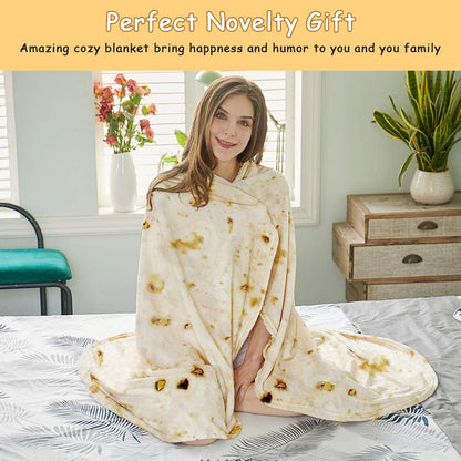 SeaRoomy Burritos Tortilla Blanket, Realistic Food Wrap Blanket Double Sided, Novelty Funny Tortilla Round Giant Soft Blankets (Beige, 47 inches)