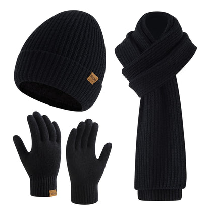 Mens Winter Beanie Hat Touchscreen Gloves Long Scarf 3 Set with Warm Fleece Lined Knit Cap Scarves for Men Women
