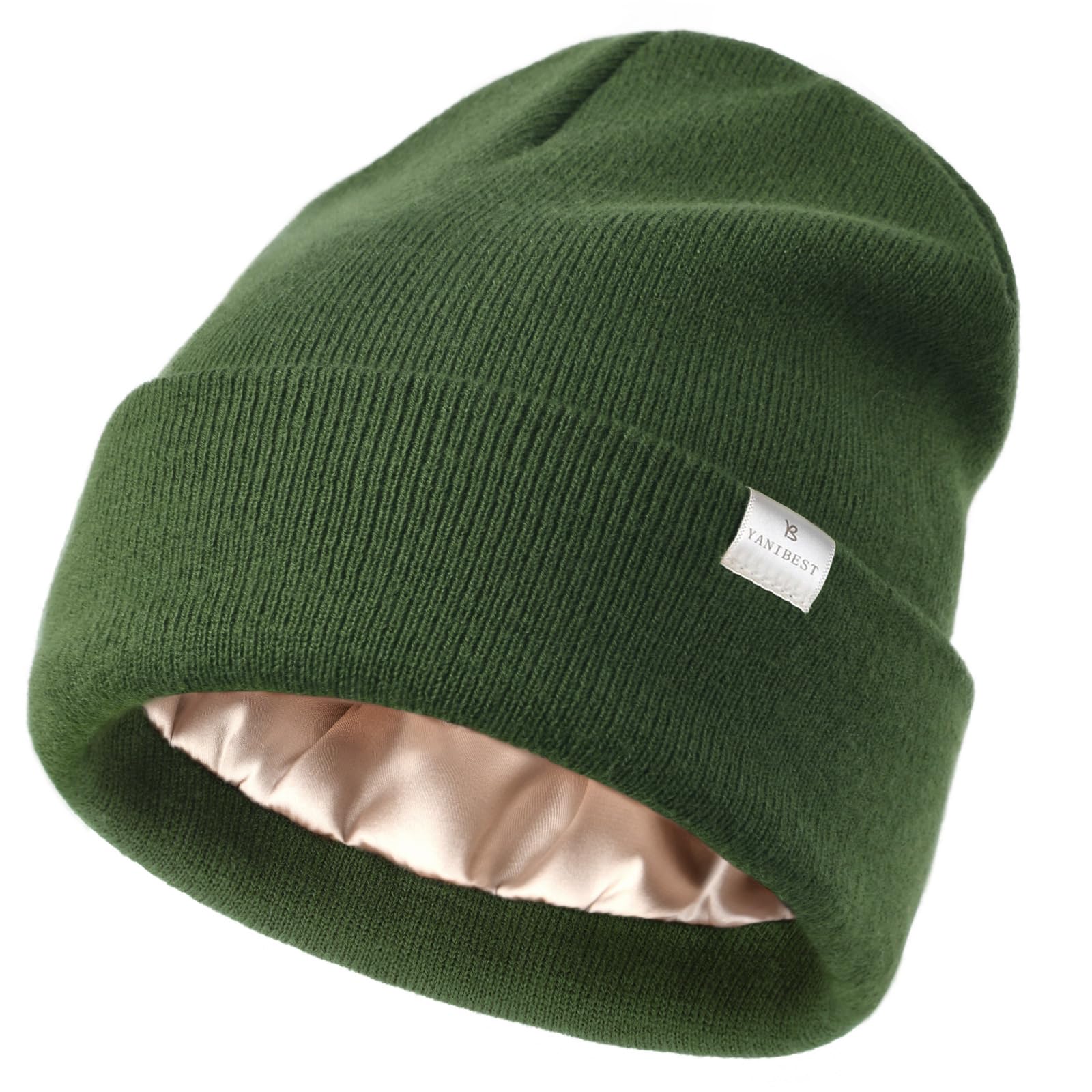 YANIBEST Womens Satin Lined Knit Beanie Hat Acrylic Winter Hats for Women Men Silk Lining Soft Slouchy Warm Cuffed Beanie Hat