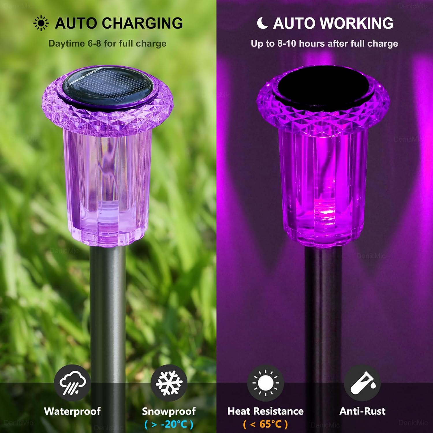DenicMic Halloween Solar Lights Outdoor 10 Pack Purple LED Waterproof Yard Garden Patio Backyard Pathway Walkway Landscape Path Lawn Outside Halloween Decorations Outdoor