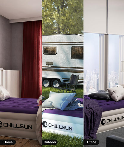 CHILLSUN Air Mattress Queen With Built in Pump - Upgraded Blow Up Bed,2 Mins Quick Self Inflatable and Deflate, 18"/650lbs Max, Strong Support, Flocked Top, Puncture Resistant, for Camping,Home,Guests