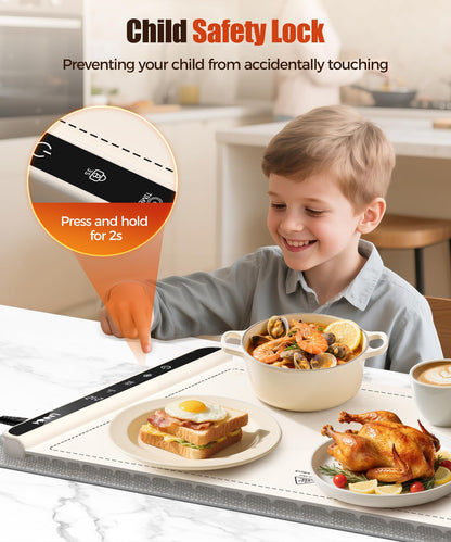 Food Warming Mat with Heat-Resistant Pad, 26X15 Inch, 6 Temperature & 6 Timer Settings, Child Lock Safety,Food Warmer Chafing Dishes for Buffet,Gatherings,Parties,Everyday Use